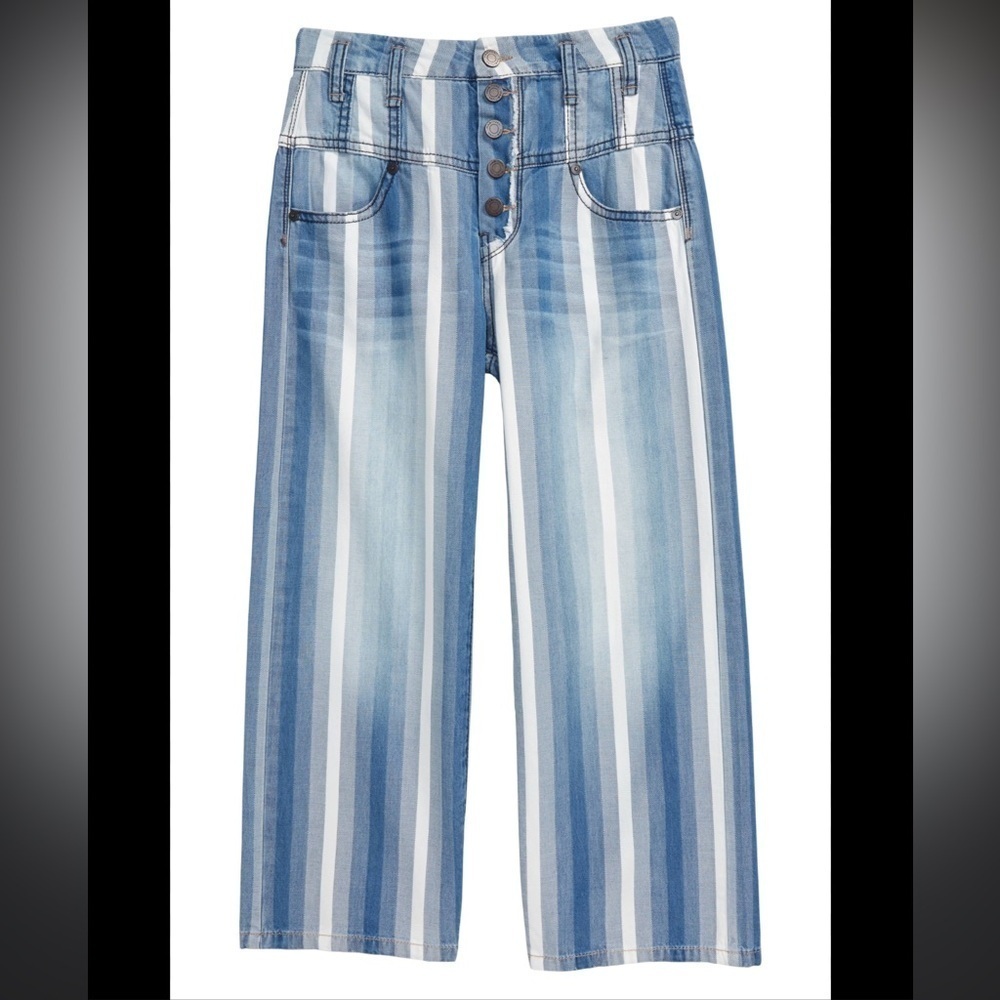 Habitual Girls Ariah Blue and White Striped Wide Leg Cotton Pants 27